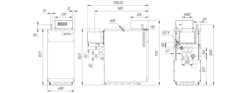 Габаритные и присоединительные размеры котла