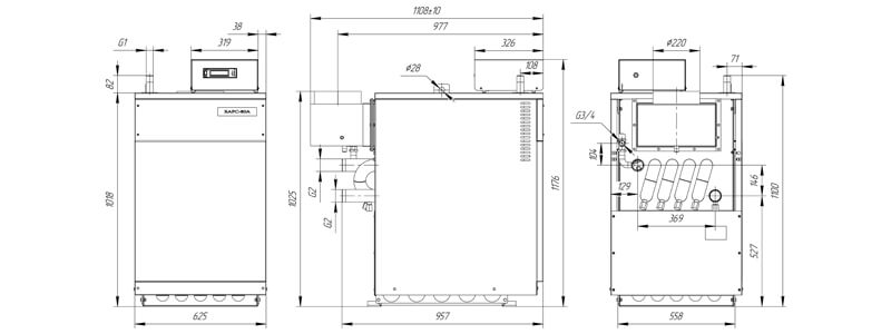 Габаритные и присоединительные размеры котла